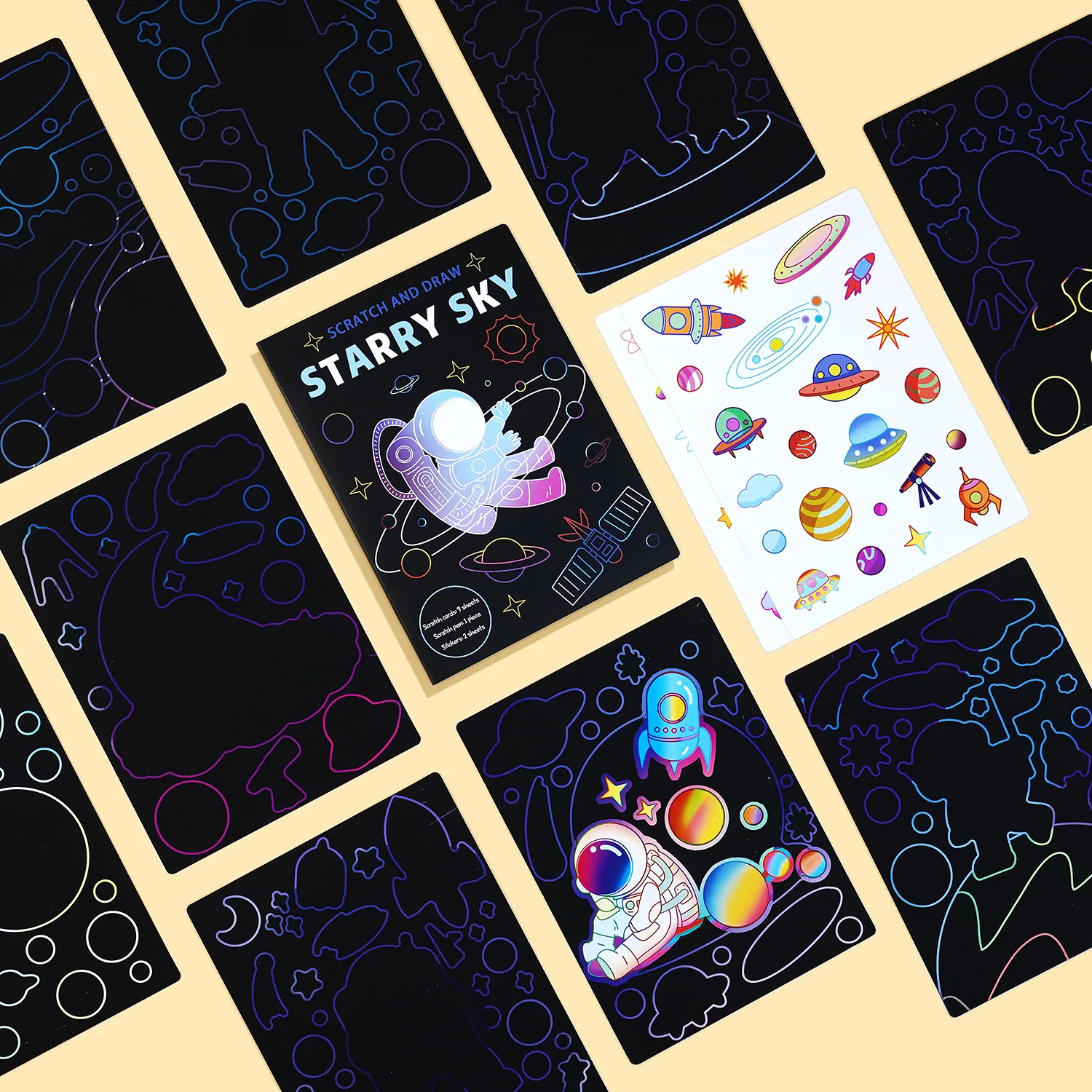 New Children Scratch Painting Handmade DIY Creative Graffiti Unicorn Mermaid Theme Colouring Scratch Painting Birthday Gift