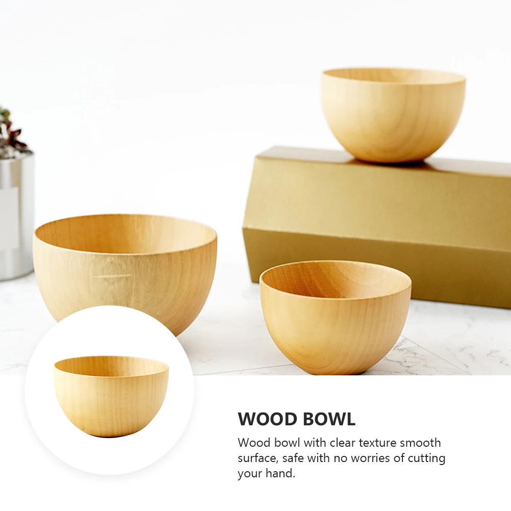 

1pc Wooden Bowl Thickened Wood Soup Salad Rice Cereal Container Household Use Natural Grain Baby Safe Spaghetti Serving Bowl