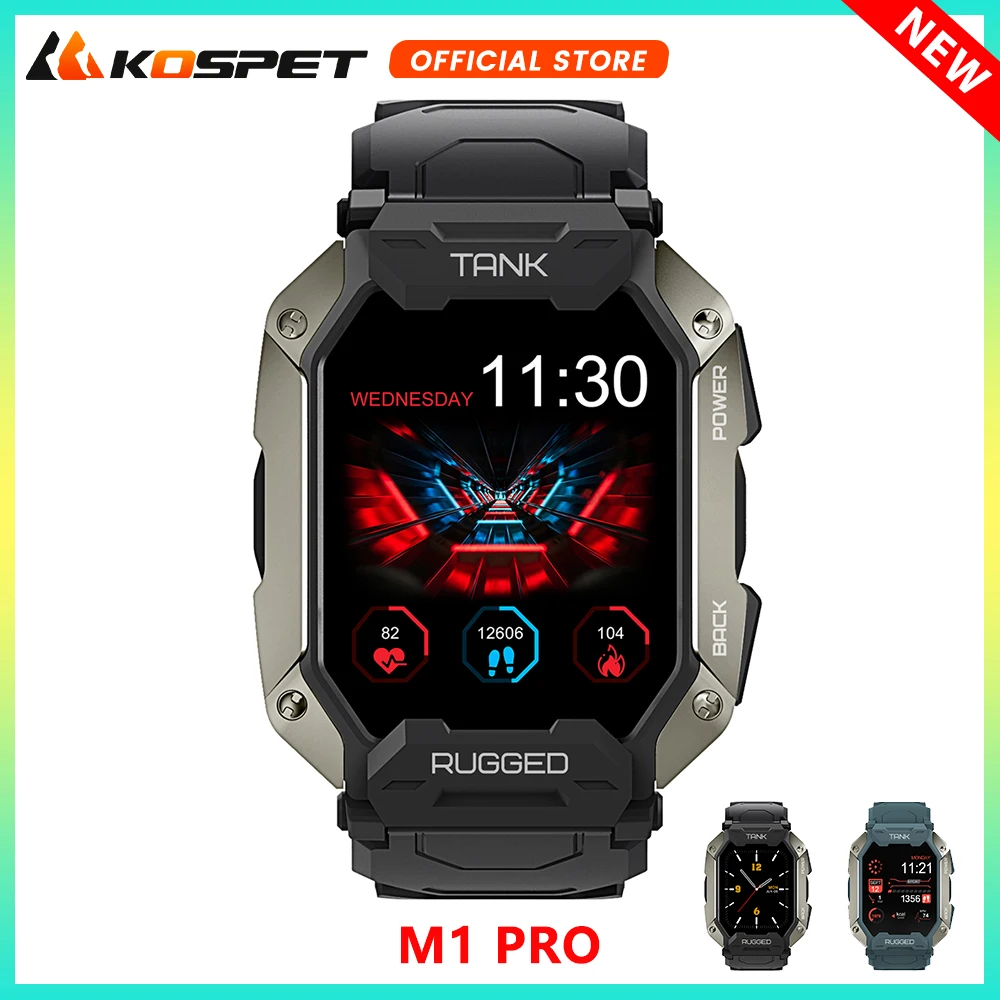 

KOSPET TANK M1 PRO Smartwatch Black Blue Outdoor Sport Smart Watch For Men Fitness Tracker Watches Make Call Bluetooth 5.0 5ATM