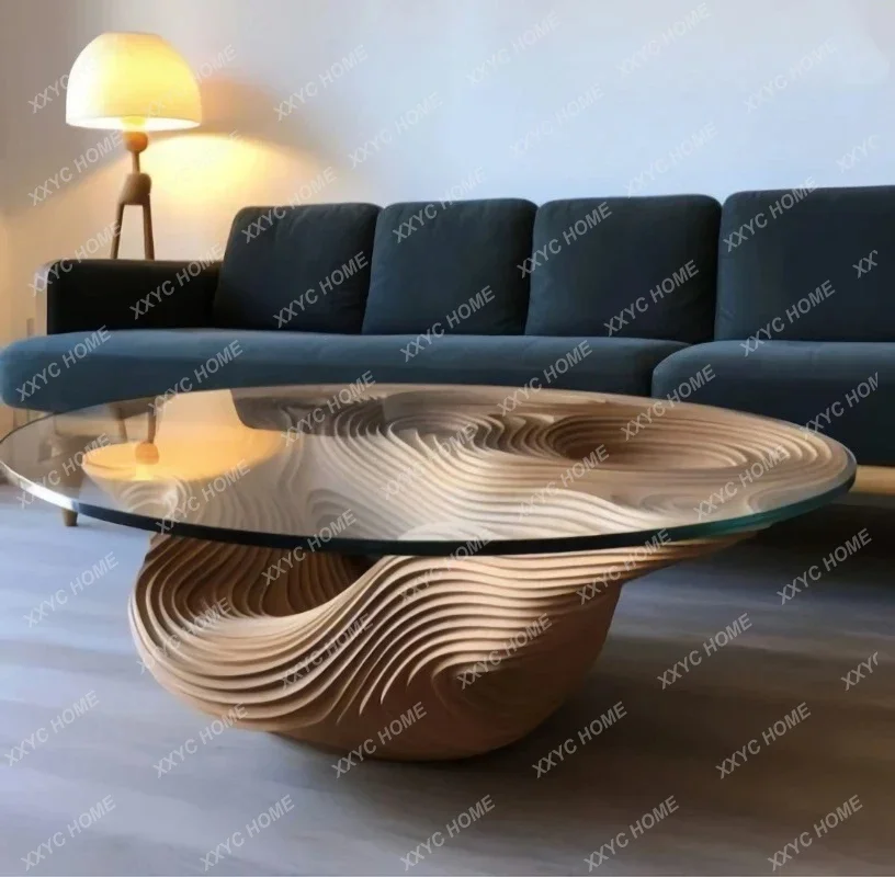 A High-Grade Solid Wood Sofa and Tea Table Art Black Walnut Low Table Villa Living Room Tea Table