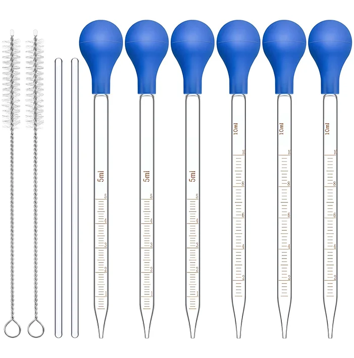 5Ml/10Ml Glass Dropper Pipette with Glass Stirring Rod, with Cleaning Brush, Clear Scale, Reusable