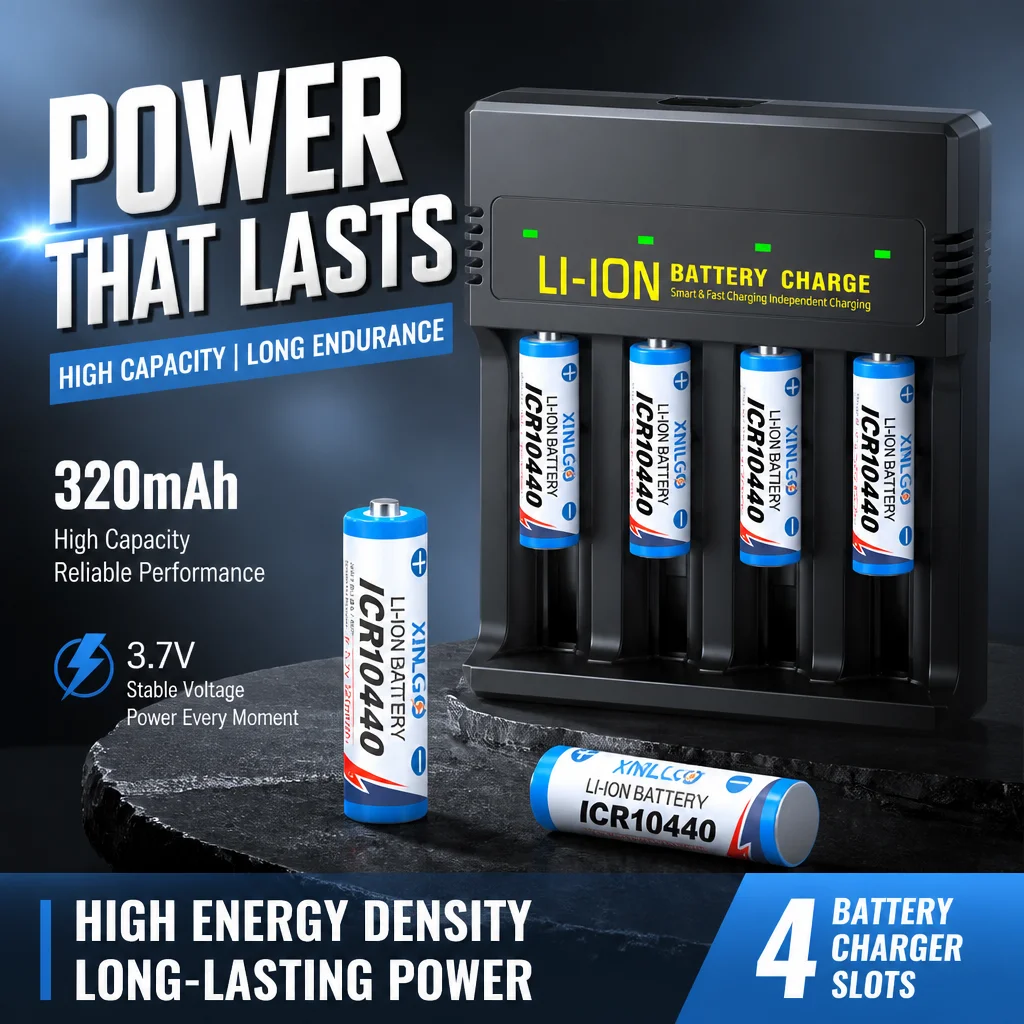 3.7V 10440 Li-ion Rechargeable Battery with Charger AAA Size High Capacity USB Lithium Cell for Flashlight Toys Headlamp