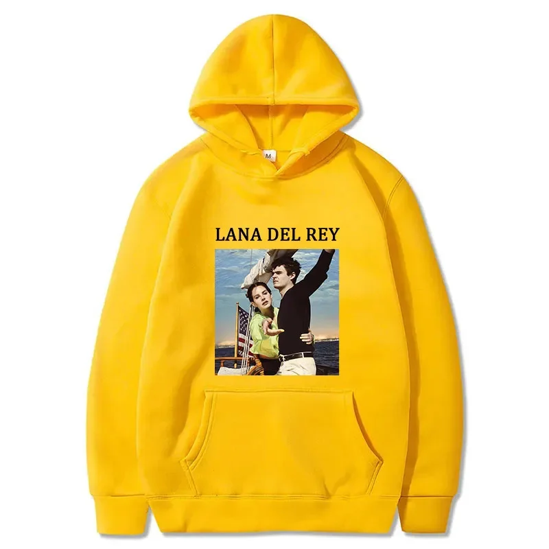 Lana Del Rey Hoodie impresso com gráfico LDR para homens e mulheres, streetwear casual, gola redonda, pulôver plus size, nova mo