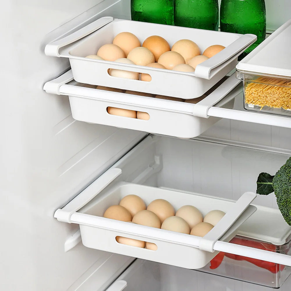 12 Grid Pull-out Fridge Egg Drawer Refrigerator Egg Fruit Storage Box Drawer Type Food Crisper Fridge Organizer Carton