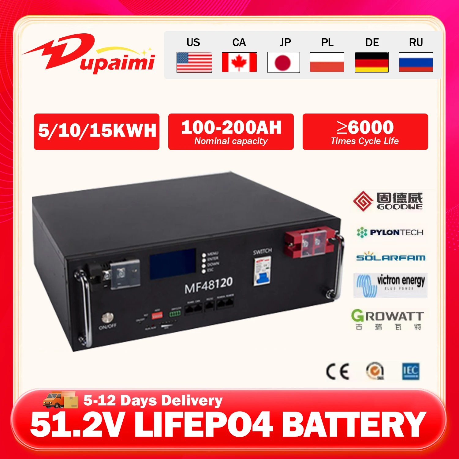 

LiFePO4 48V 300Ah 15Kwh Battery 6000+ Cycles 51.2V 100Ah 120Ah 200Ah 300Ah Lithium Solar Energy Storage No TAX&VAT