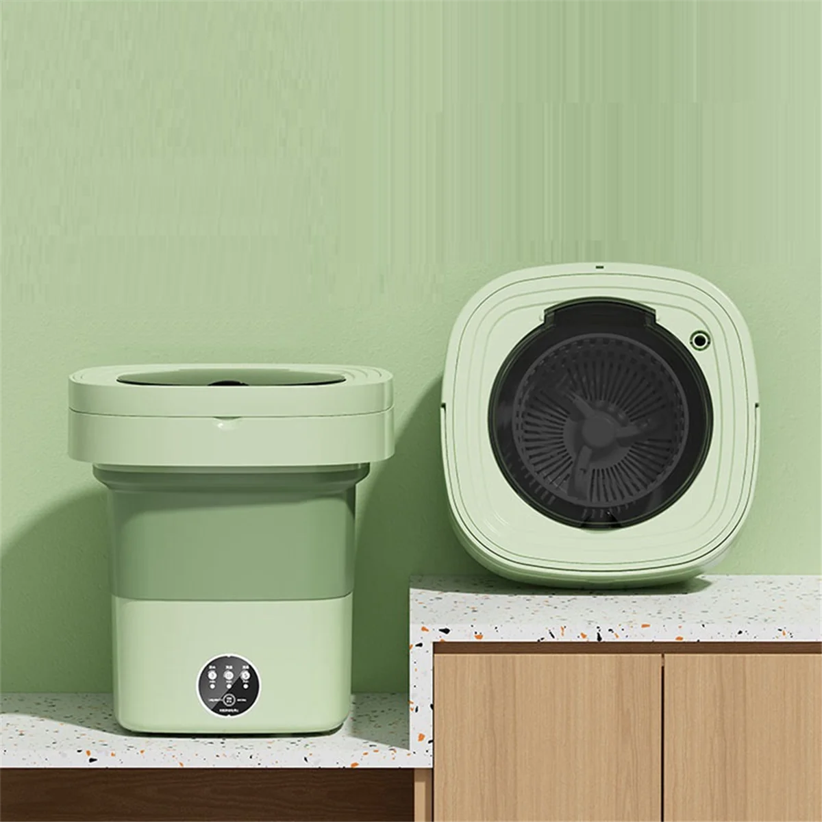 HOT Folding Washing Machine Portable Small Washing Machine Mini Underwear Cleaning Machine 8L Green (US Plug)