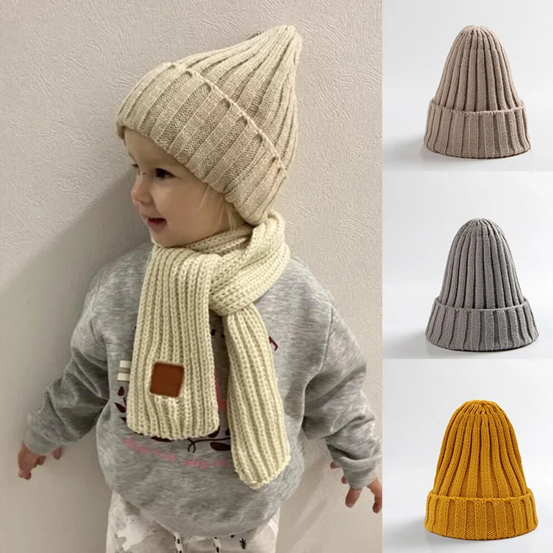 

Autumn Winter Baby Hat Warm Knitted Toddler Girls Boys Beanie Solid Color Kids Outdoor Ear Protection Cap