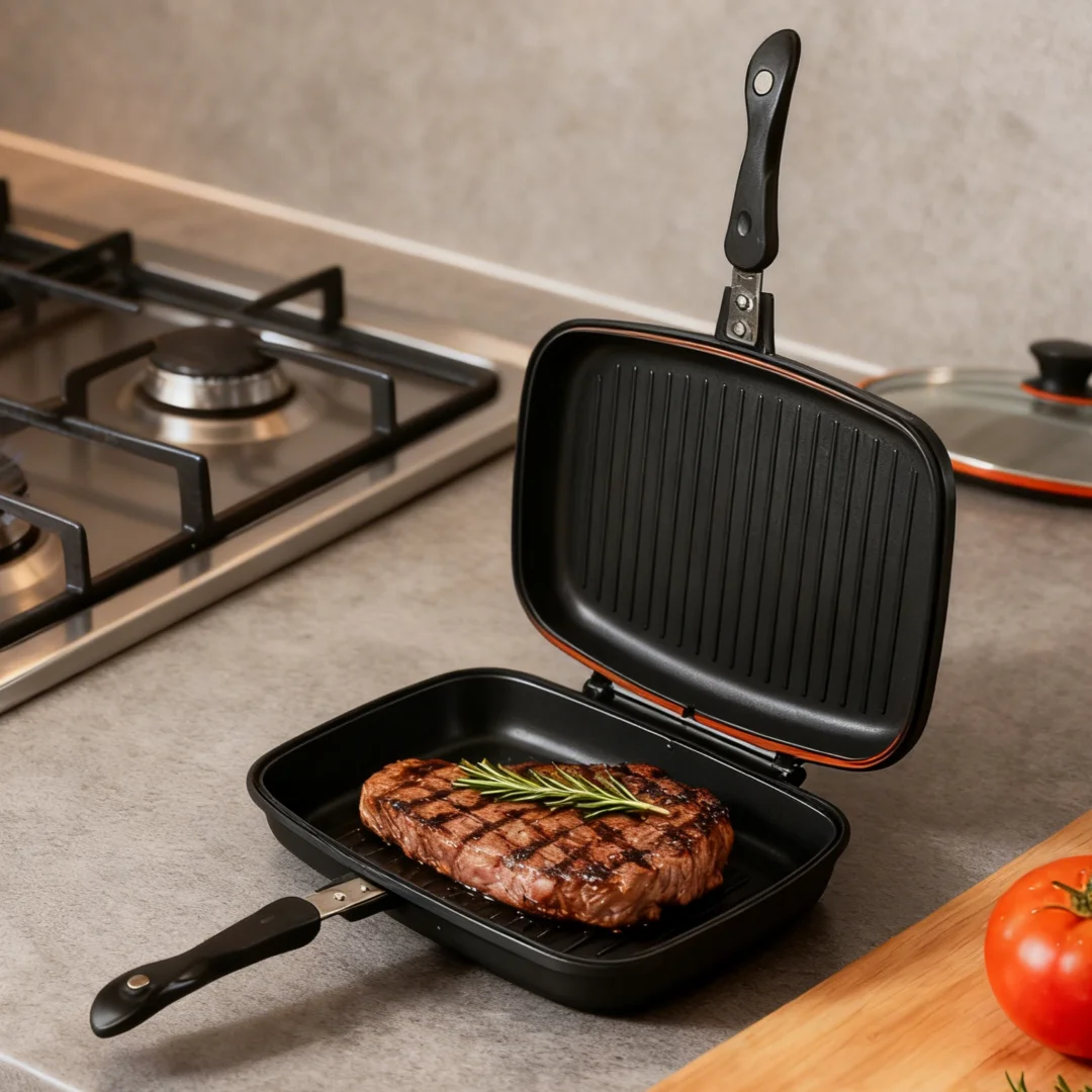 مقلاة GIYOCA على الوجهين، مقلاة شواء 32/36/40 سم، مقلاة شواء للطهي ذات ضغط مزدوج، وعاء شواء محمول للمنزل #1