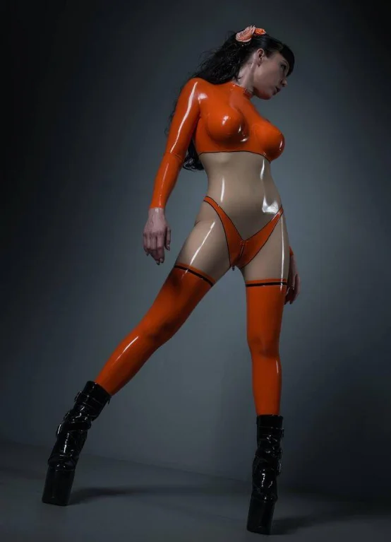 Latex engen Overall Gummi Club Orange Cosplay cool Racing Zentai eng 0,4mm S-XXL Halloween