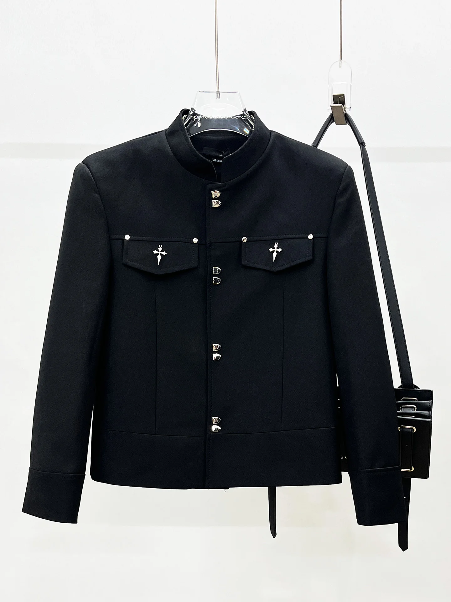 

High-End Metal Rivet Stand Collar Men's Design Style New Chinese Casual Handsome Versatile Shoulder Pad Suit Jacket Trendy Brand