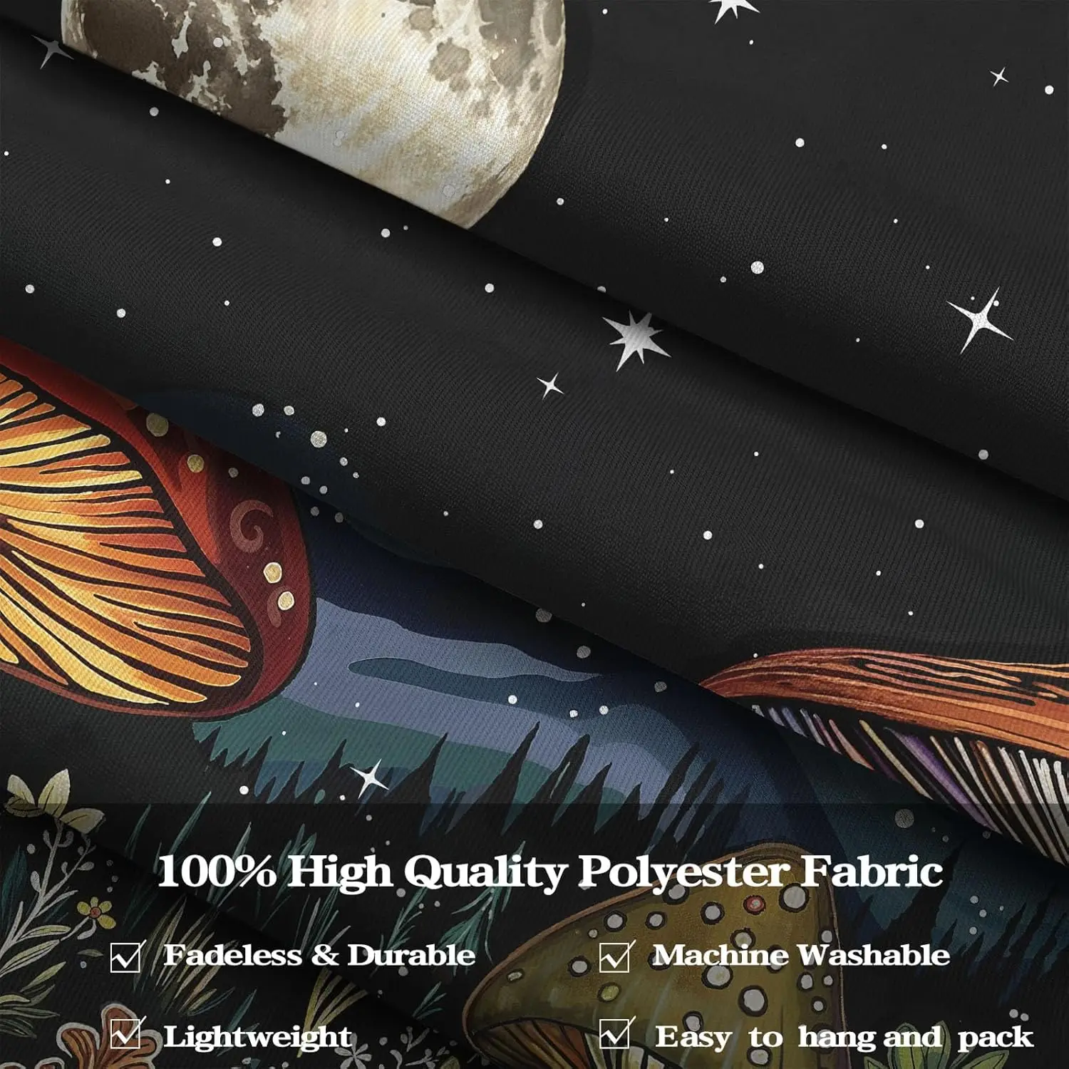 Vintage Mushroom Forest Tapestry Moon Night Floral Tapestries Wall Hanging Nature Plant Small Tapestry for Bedroom Living Room view 6