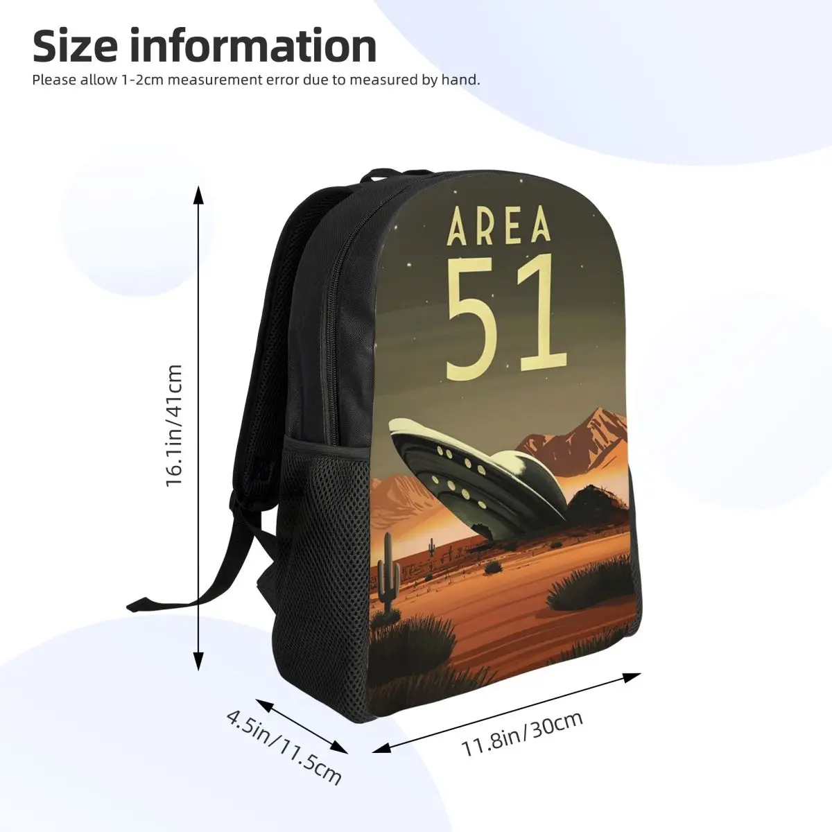 Roswell, New Mexico Desert Area 51 Poster Student Backpack School Bag Hiking Travel Daypack for Men Women Bookbag Shoulder Bags
