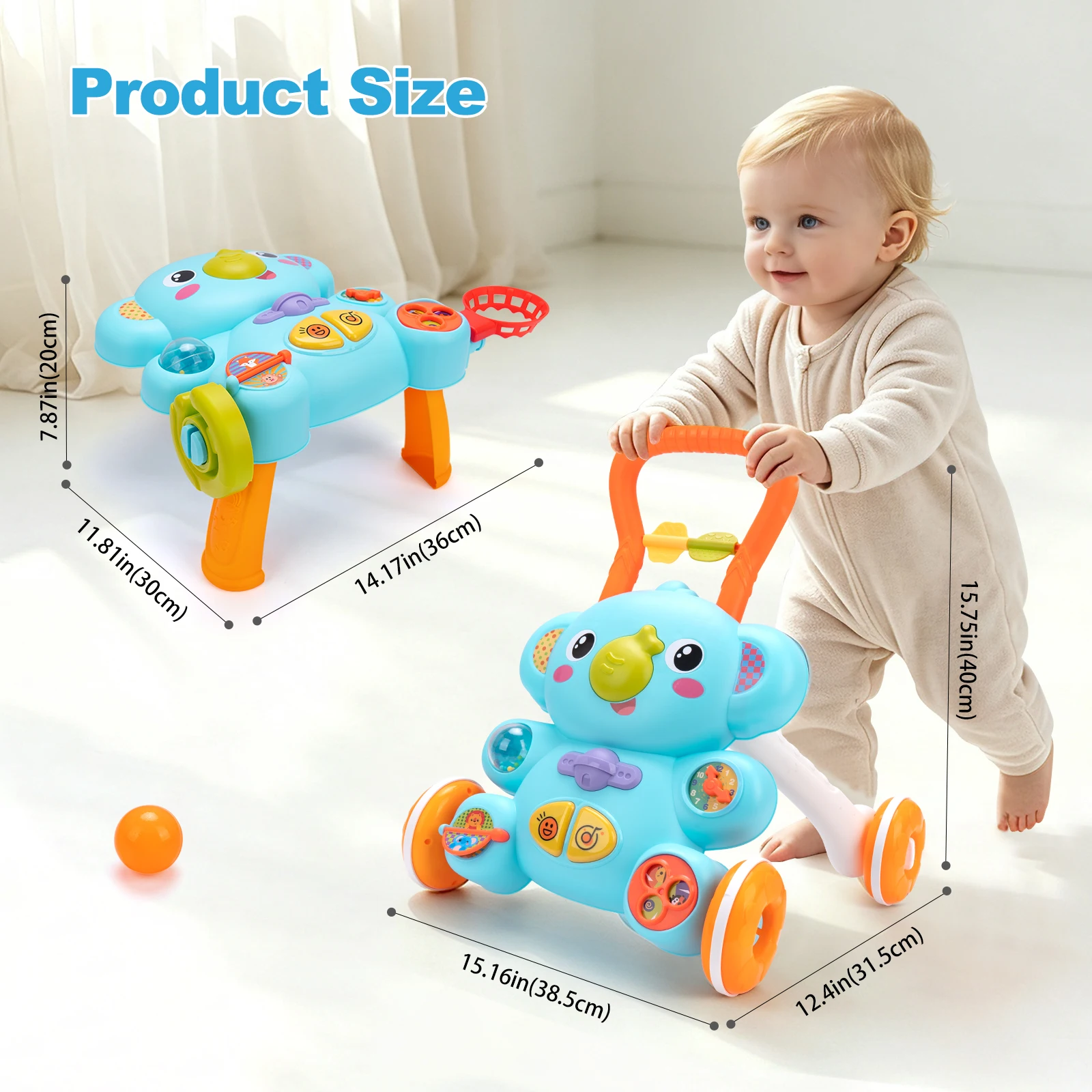 Baby Cartoon Activity Table&Push Walker 2in1 Toy with Music Multifunction Activity Learning Walk Toddler Walker for 12M+ Infants view 5