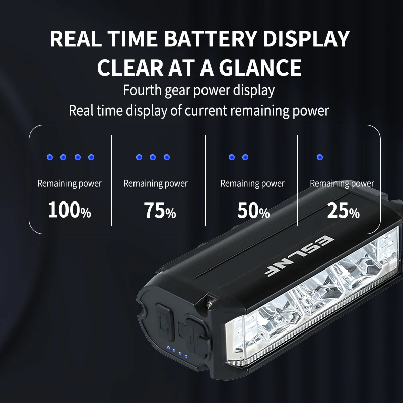 Lampu Depan Sepeda MTB ESLNF 1000 Lumen, Dapat Diisi Ulang via USB, Bahan Aluminium Alloy, Tahan Air, Sorotan Terang, Lampu LED Depan Sepeda