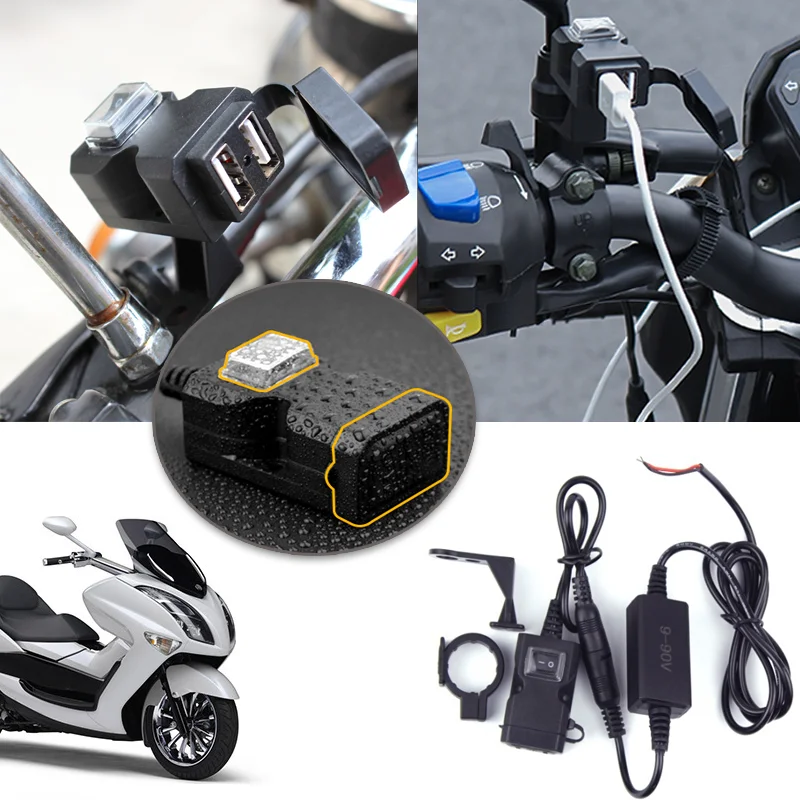 

Motorcycle Handlebar Charger WaterproofAdapter Power 12V-24V Dual USB Port Accesorios Para Moto Motorbike Accessories