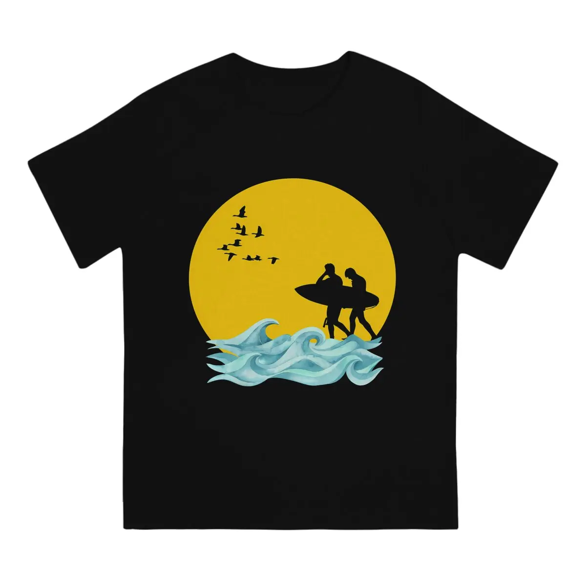 Surfing Extreme Sports Polyester TShirt for Men Man On Yellow Background With Heavy Wave Humor Casual Tee T Shirt