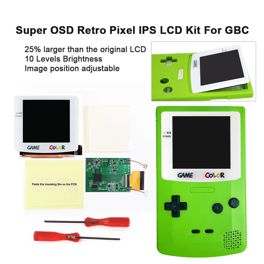 V5 Laminated White Glass Lens OSD Menu Retro Pixel IPS LCD Screen Backlight Kit+Pre-cut Shell For Gameboy Color Console