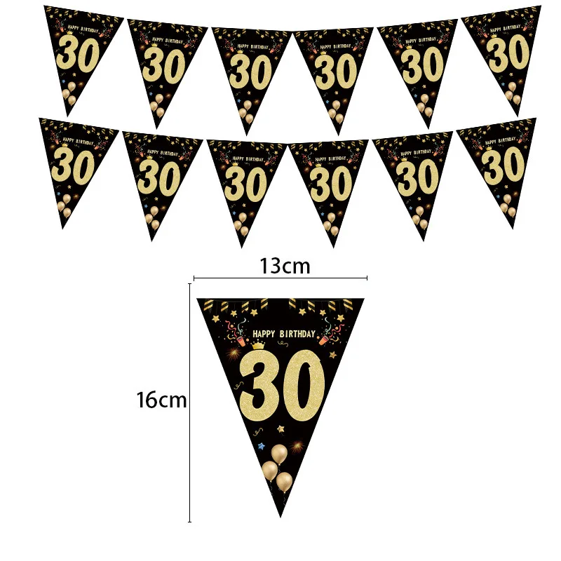 18 21 30 40 Year Happy Birthday Paper Banners Birthday Party Decorations Adult Black Gold Anniversary Party Supplies Photo Props