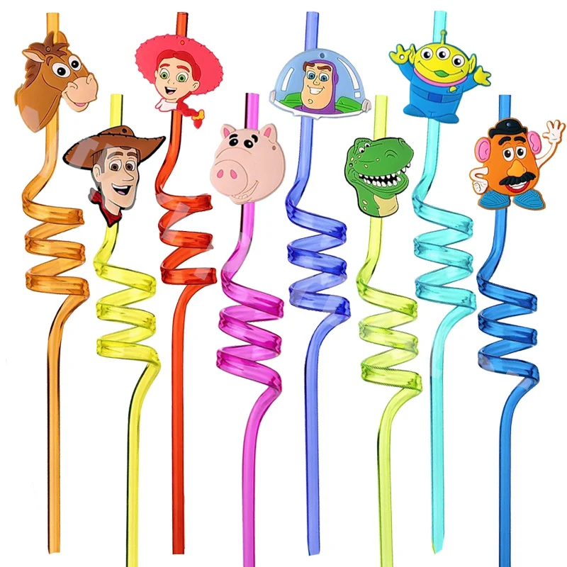 Toy Story Straws 8pcs Cartoon Figure Party Favors Reusable Straw Woody Happy Birthday Decoration for Kids Toy Gifts Baby Shower