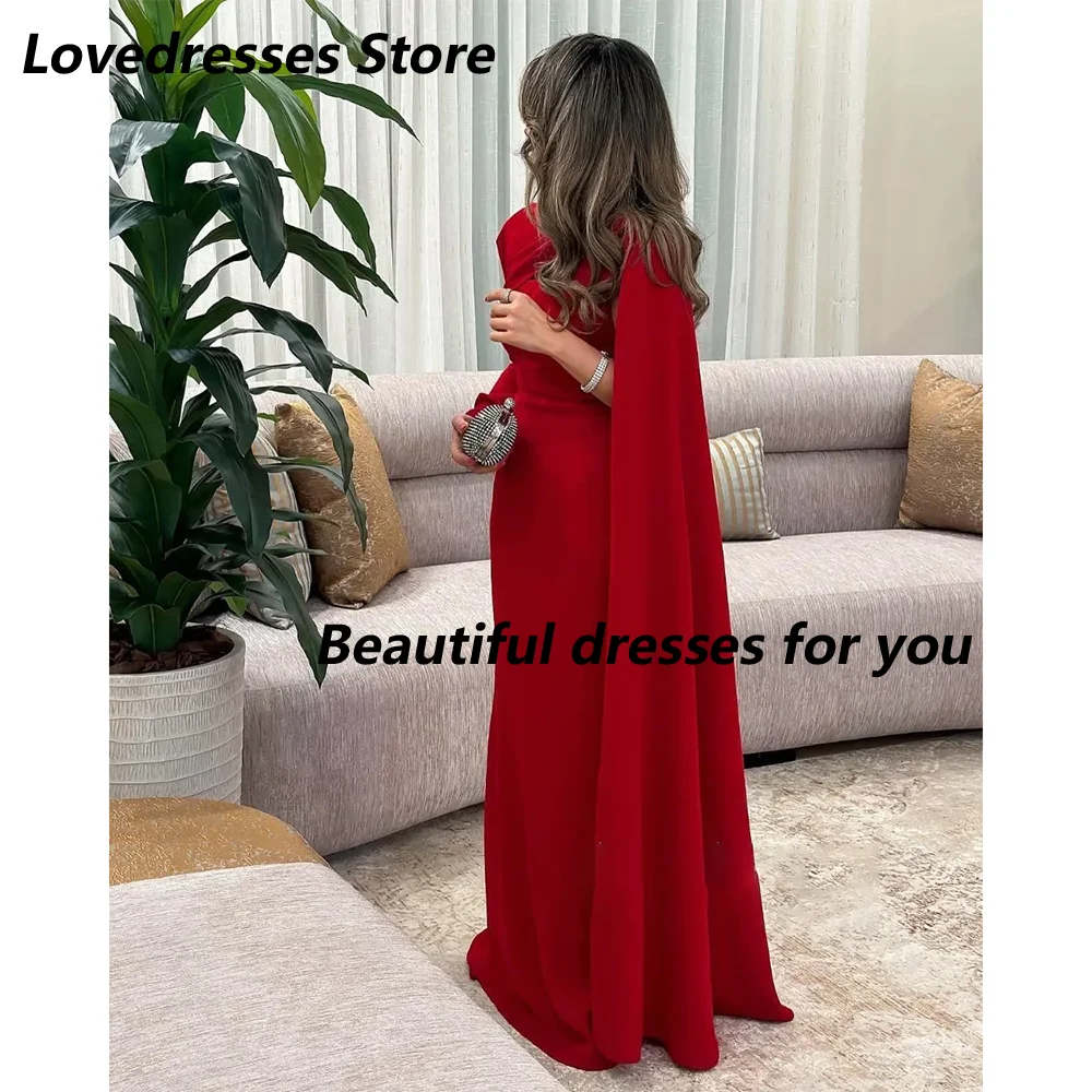 Customized Red Mermaid Evening Dresses Jersey O-Neck Long Sleeves Party Dress Casual Simple Saudi Arabia Prom Dress 2025