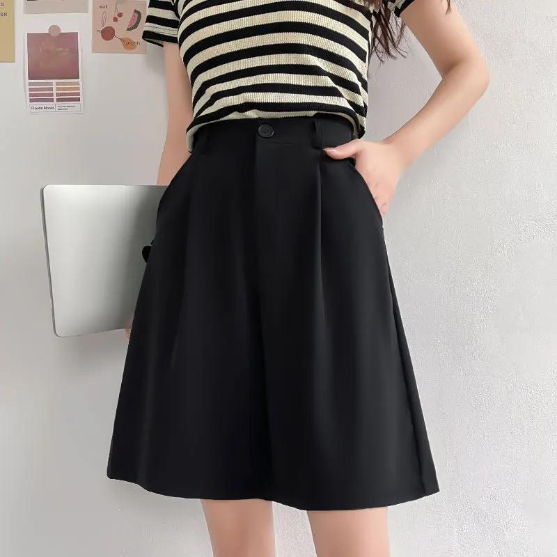 2026 Women Summe Fashion outdoor Shorts Breathable Baggy High Waist Wide Leg Straight Leg Black Coffee Classic casual Shorts