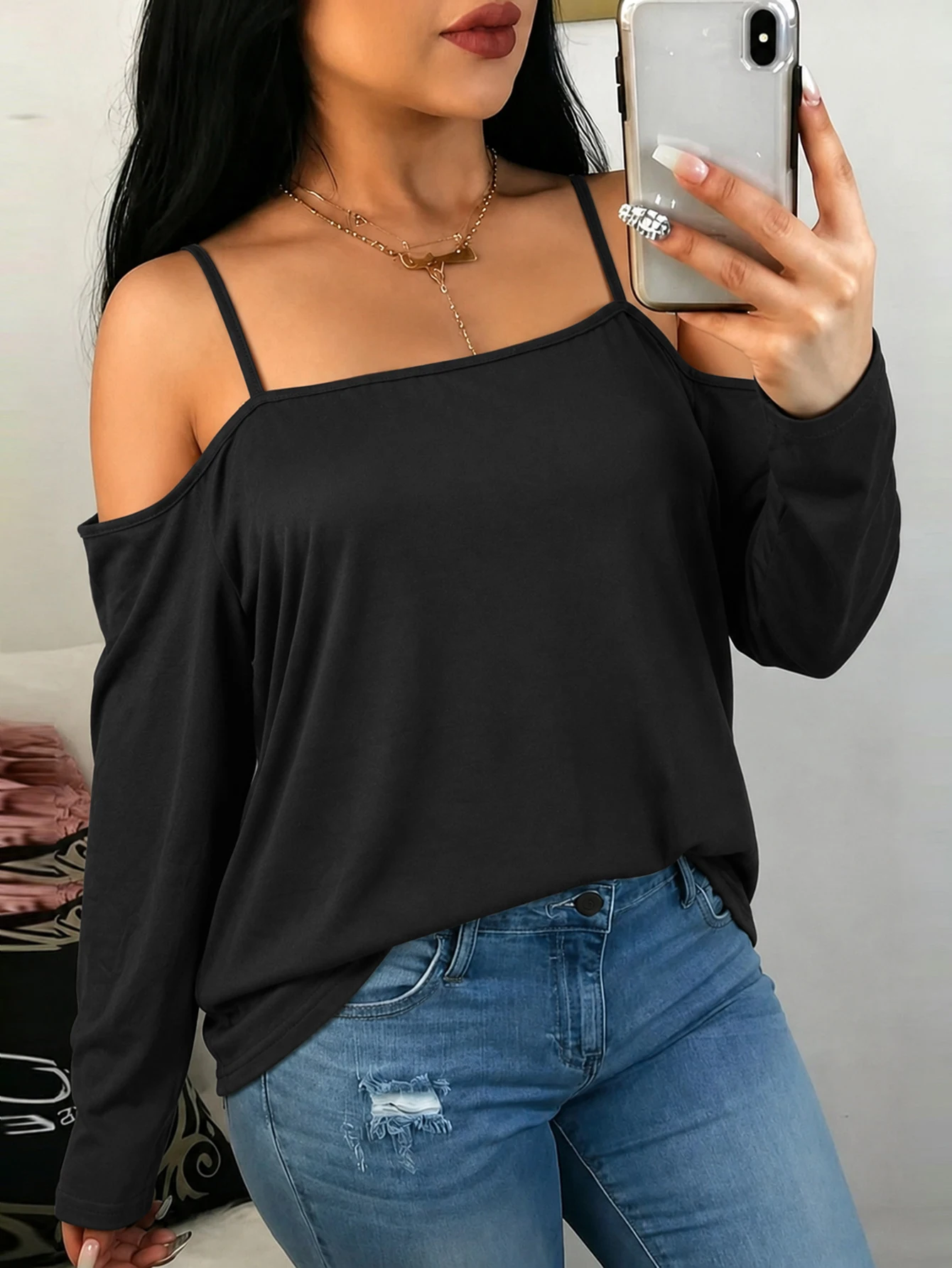 2026 V-neck Long Sleeve Women's Autumn Winter New Tops Versatile Slim Casual High-end Design T-Shirt