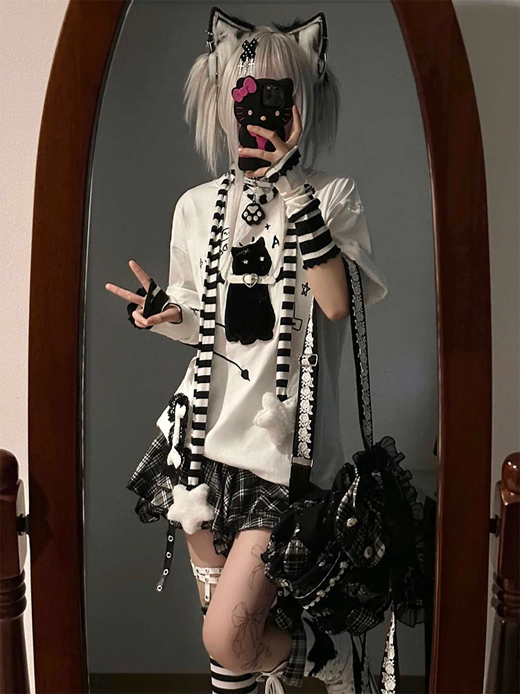 2025 Autumn Winter Women Cyber Punk Dark Academia Irregular A-line Mini Plaid Skirt JK 2000s Aesthetic Y2k A-line Kpop Gyaru
