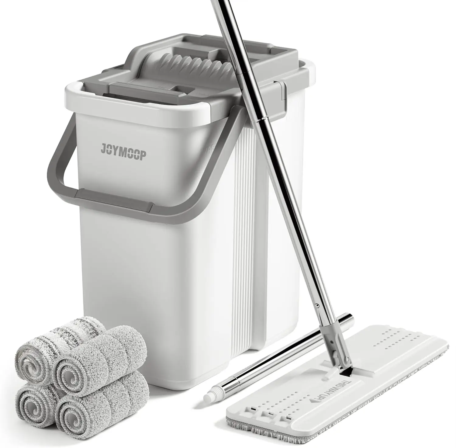 

Flat Squeeze Mop and Bucket Set with Wringer, 360° Rotating Head, Long Handle for Easy Floor Cleaning - White