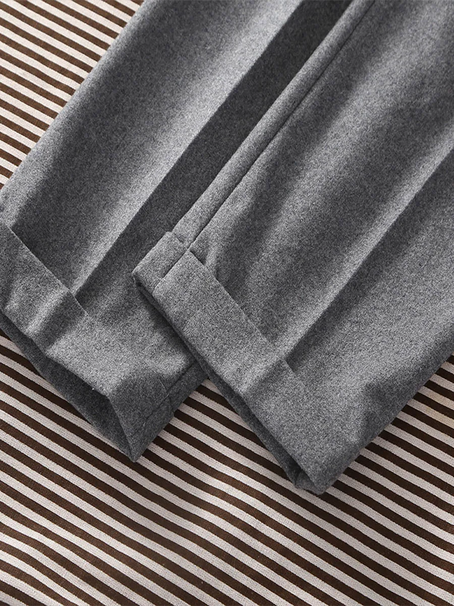 2026 Spring Light Flannel Loose Straight Casual Pants with Italian Parisian Button Adjustment - Customizable Men's Suits