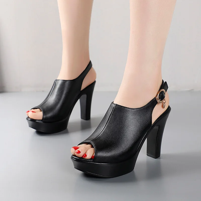 New Korean version spring/autumn fish mouth with heel sandals women's high heel waterproof table thick-soled cool high heels