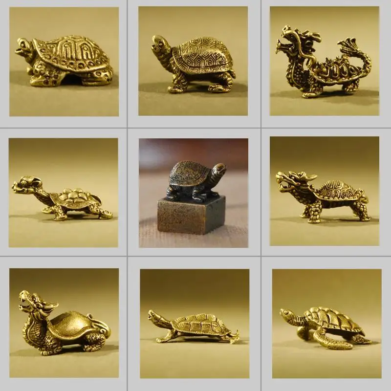 Zinc Alloy Turtle Statue Polished Metal Tortoise Figurine Lucky Feng Shui Ornament for Home Study Office Desktop Decor