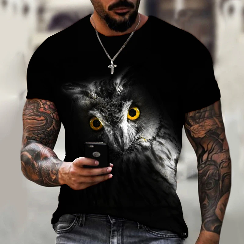 Brand Men\'s Shirt Exclusive Design Animal World Owl Summer Bird Eagle Crewneck T-shirt 3D HD Print Loose Oversized Size Clothing