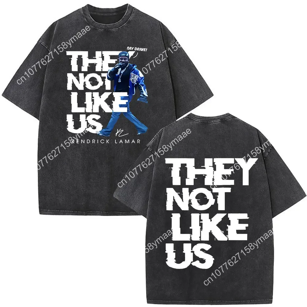 Vintage Washed Kendrick Lamar Not Like Us T-shirts Album Merch Fan Gift Hip Hop Short Sleeve T Shirt Male Casual Cotton T-shirt