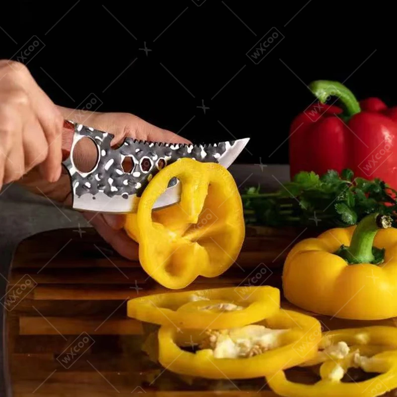 WXCOO Multifunctional Kitchen Knives Forged Hammered Chef\'s Knife Stainless Steel Sharp Boning Knife Meat Cleaver Fruit Peeler