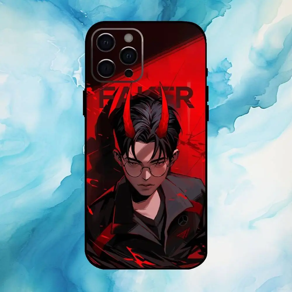 Funda de teléfono SKT T1 Faker L-LOL para iPhone17,16,15,14,13,12,11 Plus,Pro Max, funda negra suave
