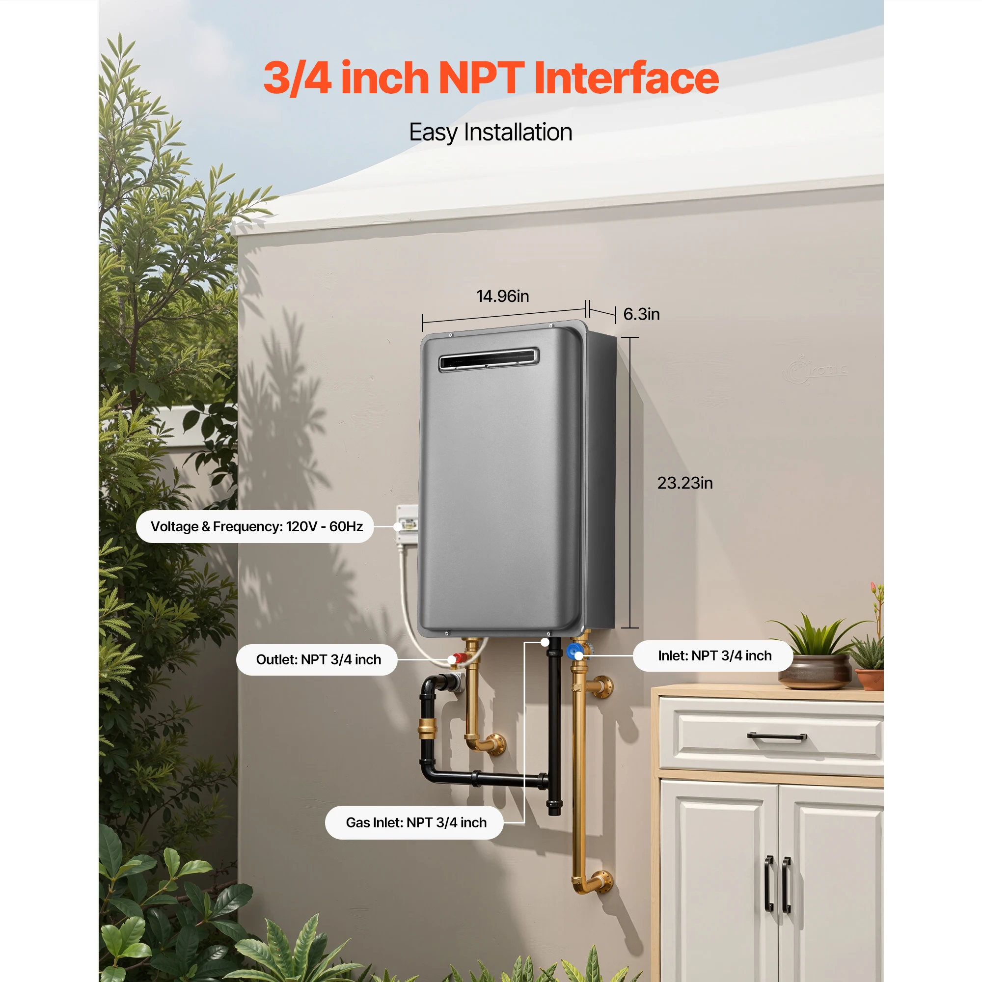 SucceBuy Propane Tankless Water Heater 5.3/8 Gal Outdoor 120000 BTU Instant Hot Water HeaterSmart Temperature Control for House