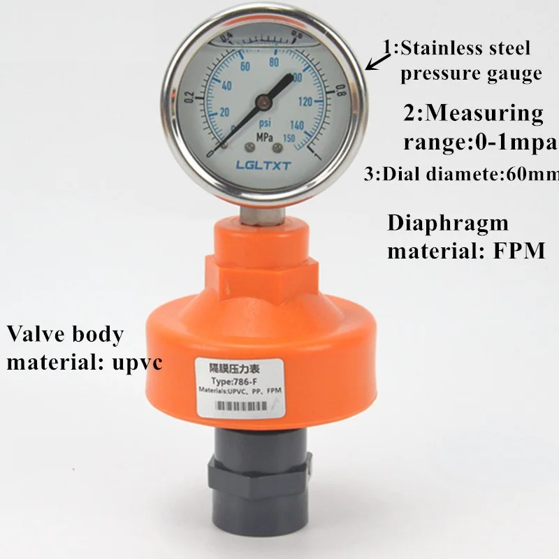 

1l2inch 3l4inch UPVC Diaphragm Type Pressure Gauge plastic acid alkali Resistance for Industrial and Agricultural Irrigation