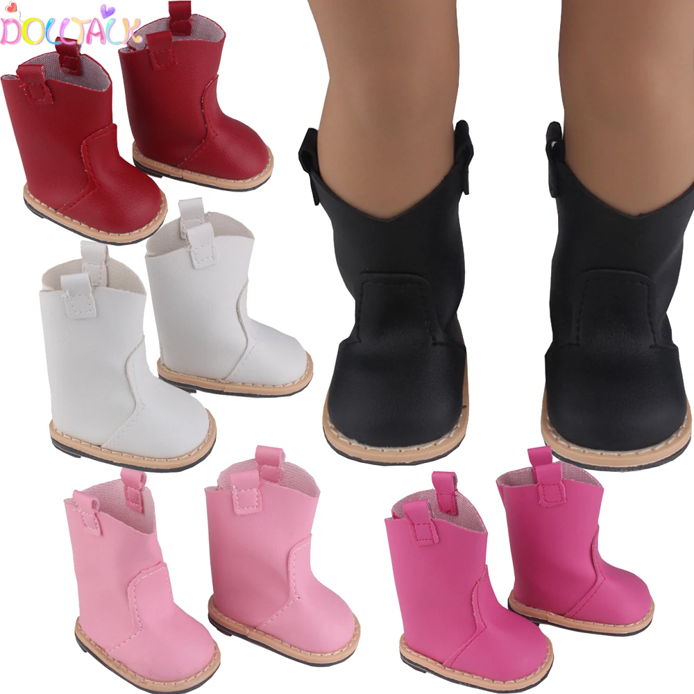 PU Leather Doll Shoes 7.5cm White Black Boots For 43cm 18 Inch Anerican Doll Toy For 43cm Baby New Born Doll Girl Accessories