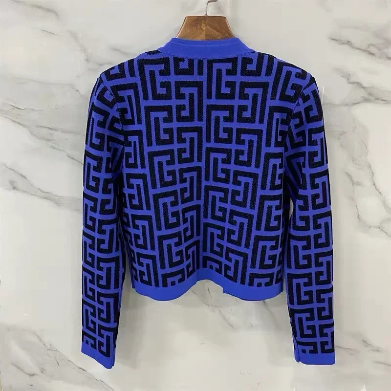 New Autumn Knitted Cardigan for Women Vintage Jacquard O Neck Long Sleeve Gold Buttons Sweater Streetwear Coat Knitwear Tops