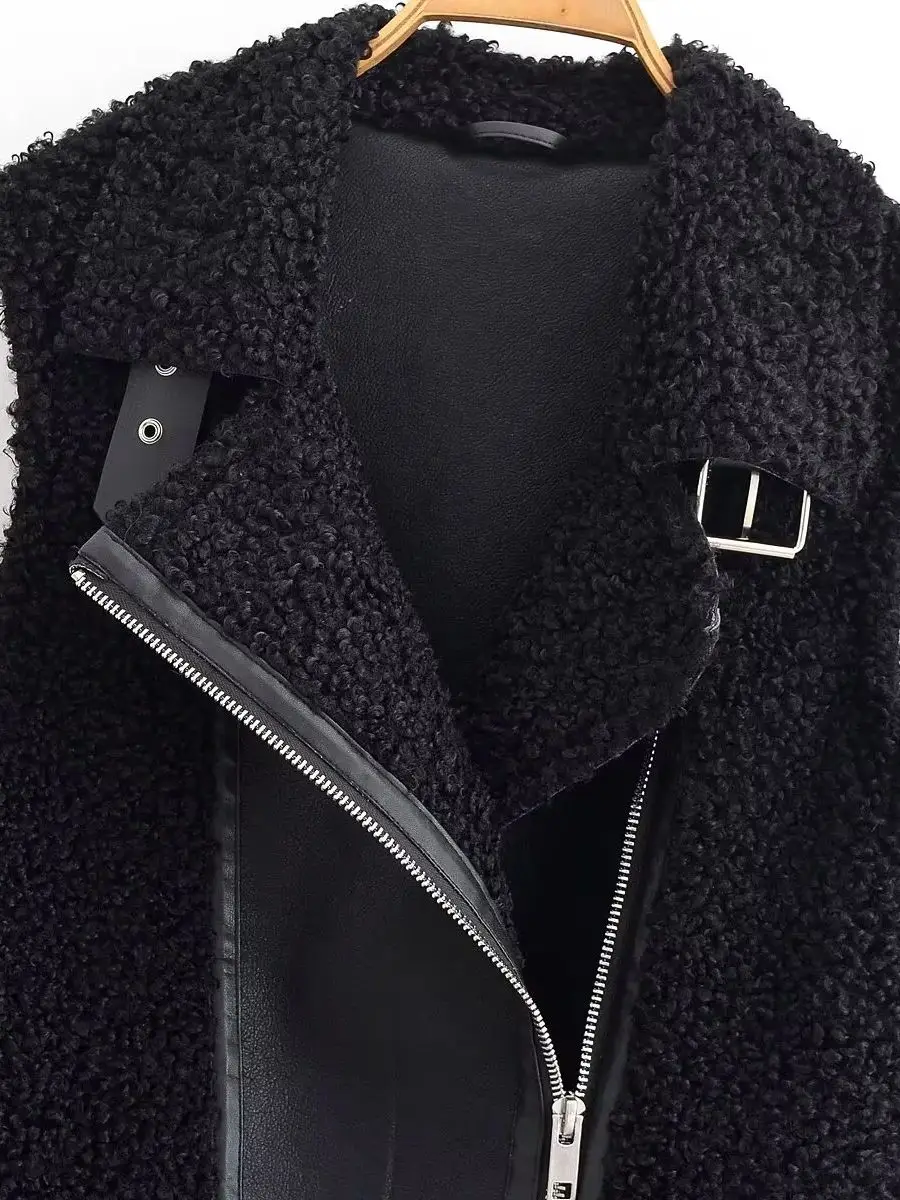 سترات نسائية لراكبي الدراجات النارية مصنوعة من الفرو الصناعي الأسود بدون أكمام سترات نسائية فاخرة عتيقة من البولي يوريثان وسحابات طويلة صدرية ملابس خروج