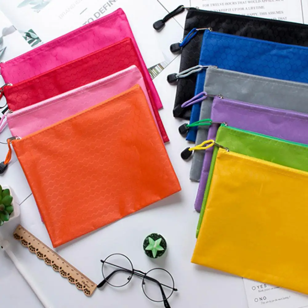 A4 Oxford Cloth File Bag with Zipper File Organizer Waterproof File Organizer Bag Lanyard Document Storage Bag Office Supplies