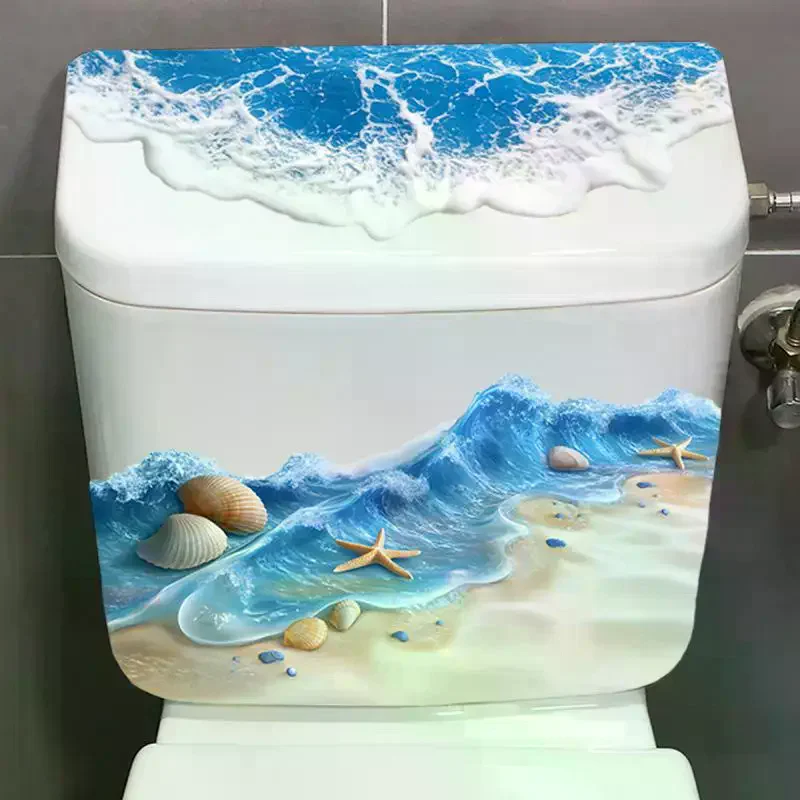 Ocean Wave Toilet Sticker Bathroom Realistic Beach Floor Decal Waterproof Anti-Slip Removable Bathtub Seashore Decoration