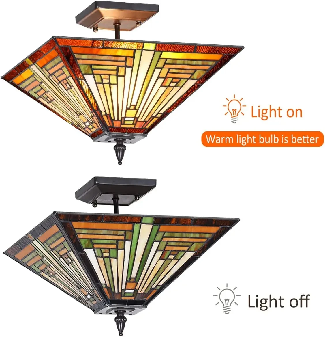 CX187HC Tiffany Ceiling Lamp And Fixtures Stained Glass Led Light Shade 2-Light Retro Mission Style Flush Mount For Living Room