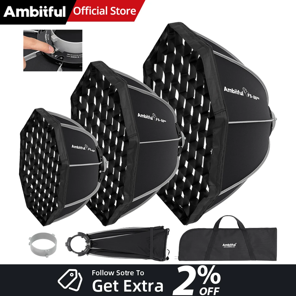 

AMBITFUL FS PRO Series 40/60/80cm Quick Set-up Octagon Softbox Bowens Mount Detachable Mount For Studio LED Video COB Ligh