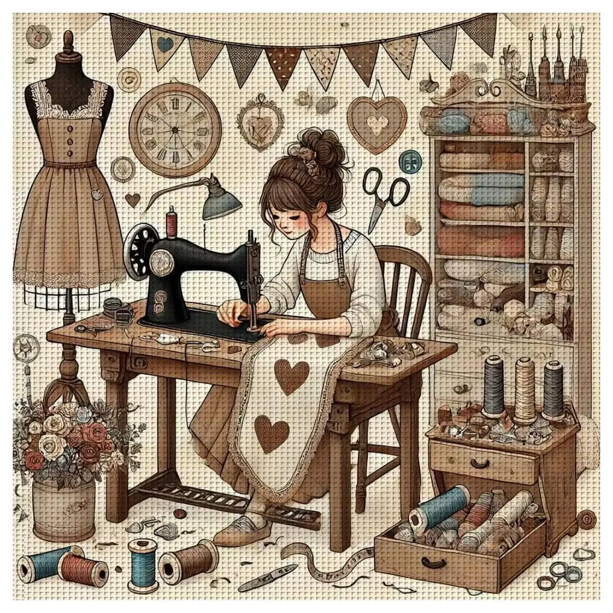 Image of 1 Stück 40x40cm/15,74 Zoll Gestempeltes Kreuzstich-Set DIY-Kit 11CT/14CT DIY Stickerei-Set DIY Kreuzstich-Zubehör-Set