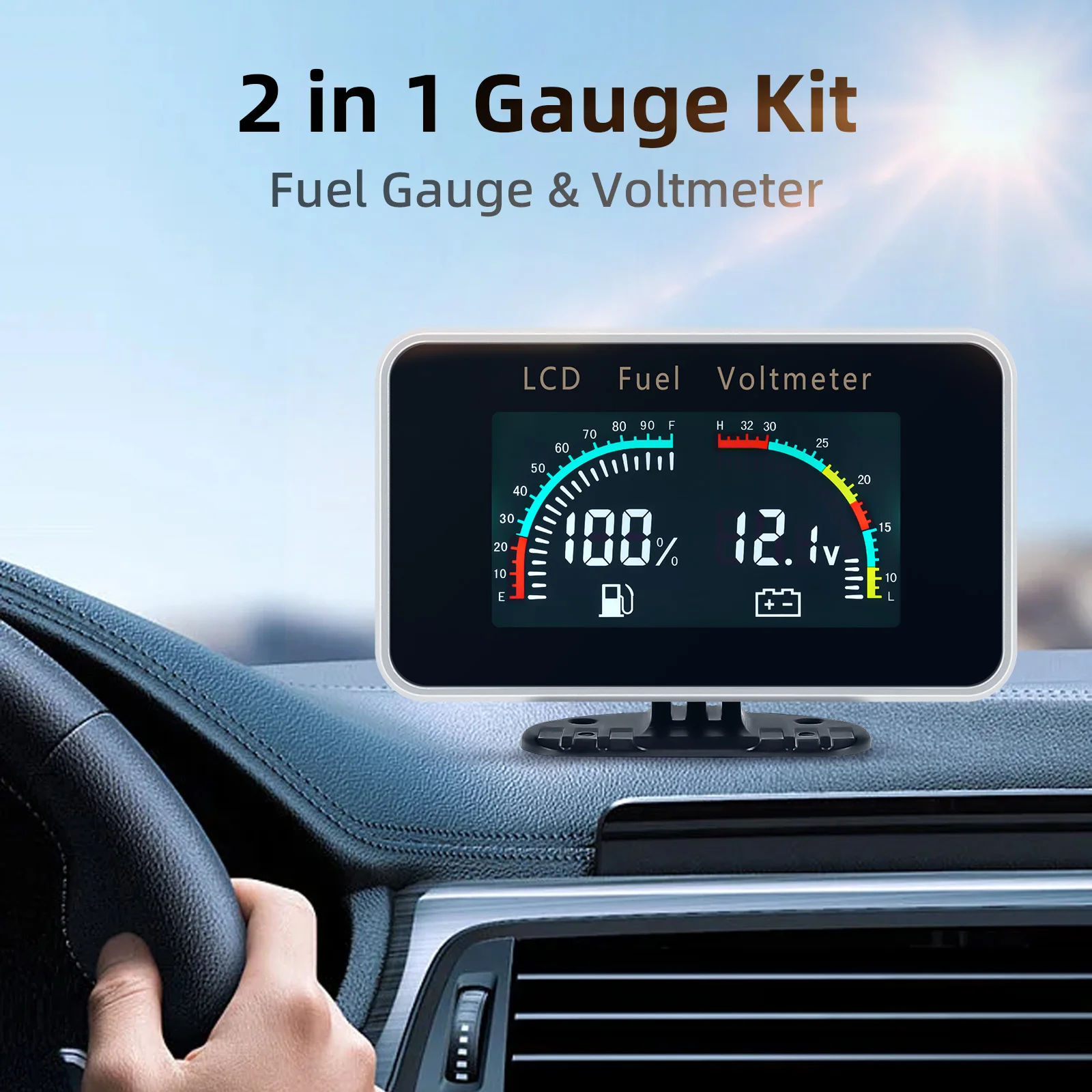 2 IN 1 Fuel Level Gauge+Voltmeter With Fuel Float Sensor 100-600mm LCD Meter for Universal Petrol Diesel Car Truck DC12V24V