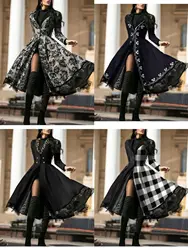 Women's Dress Autumn Winter Women's Coat Women's Autumn Winter Lace Stitching Jacket Slim and Elegant Long Skirt Plus Size