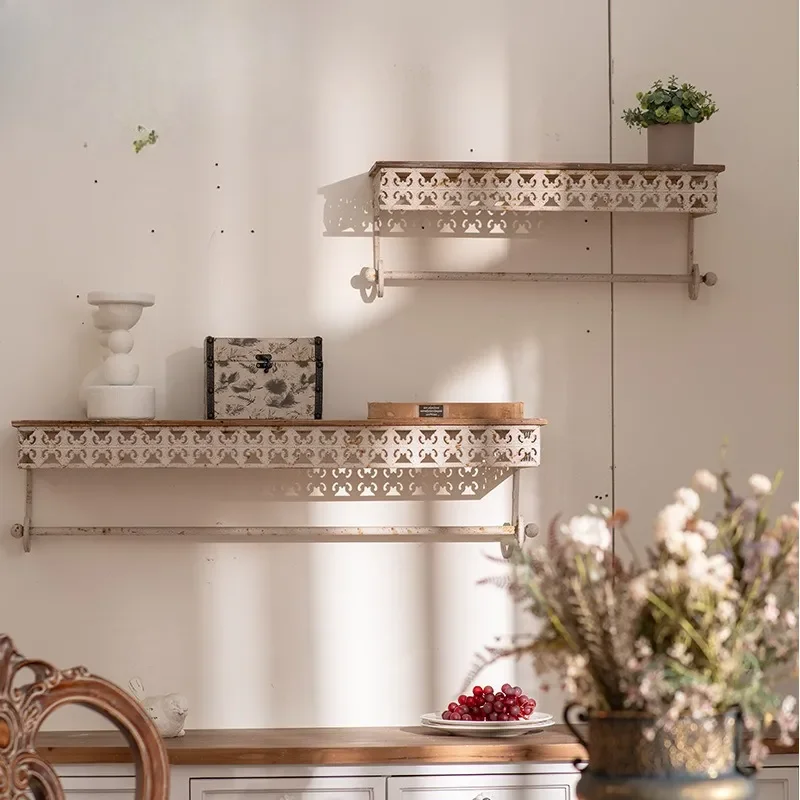 Vintage Wooden Wall Shelf for Living Room Decor American Retro Floating Shelves Dining Room Background Storage Rack Bedroom