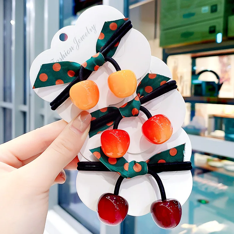 3 uds versión coreana banda de goma para el cabello accesorios para el cabello anillo para el cabello accesorios para la cabeza ins cuerda para el cabello simple lazo de cereza