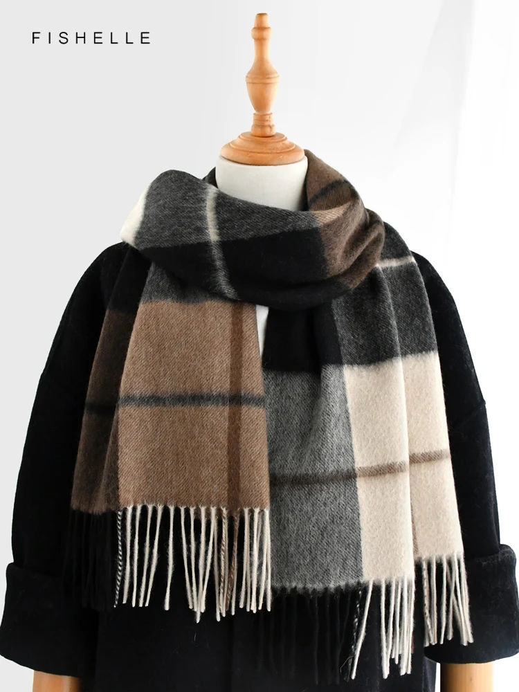 Black Brown plaid 100% Cashmere scarf winter men scarves women's wraps soft warm shawl thin lady luxury gifts high-quality